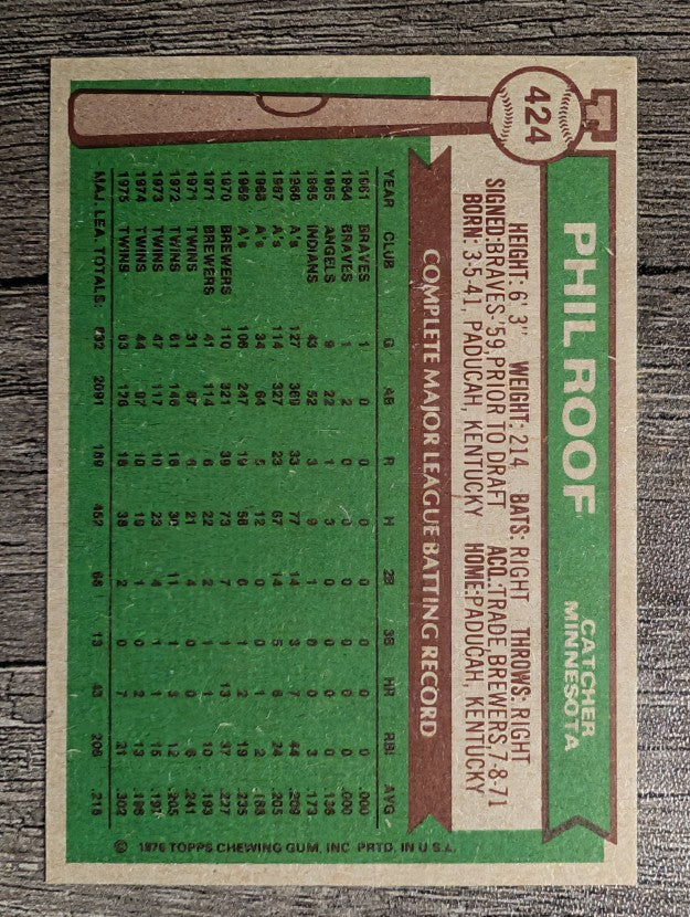 1976 Topps #424 Phil Roof (NM)