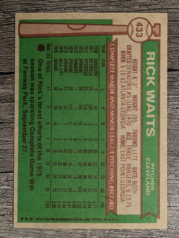 1976 Topps #433 Rick Waits RC (EXMT)