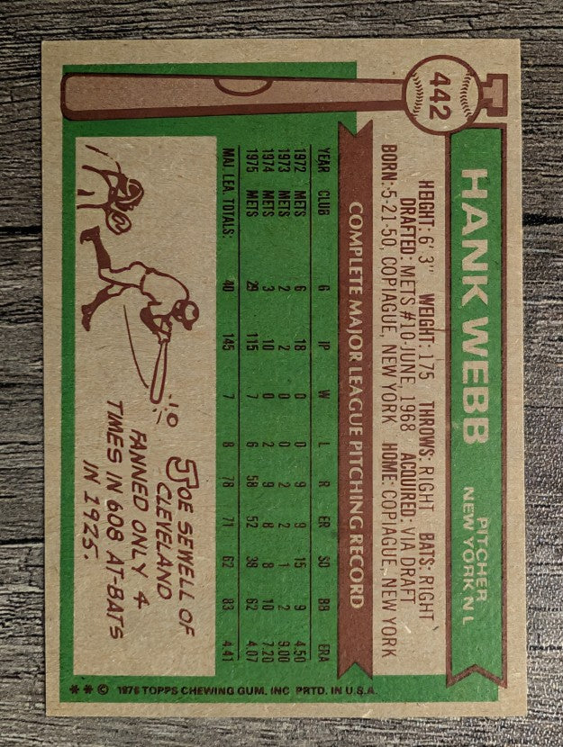1976 Topps #442 Hank Webb (EX)