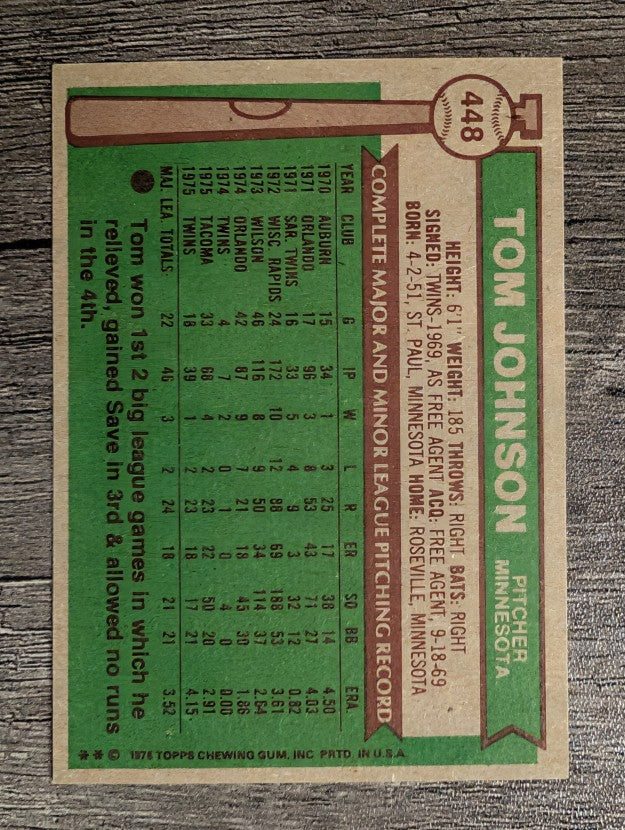 1976 Topps #448 Tom Johnson (NM)
