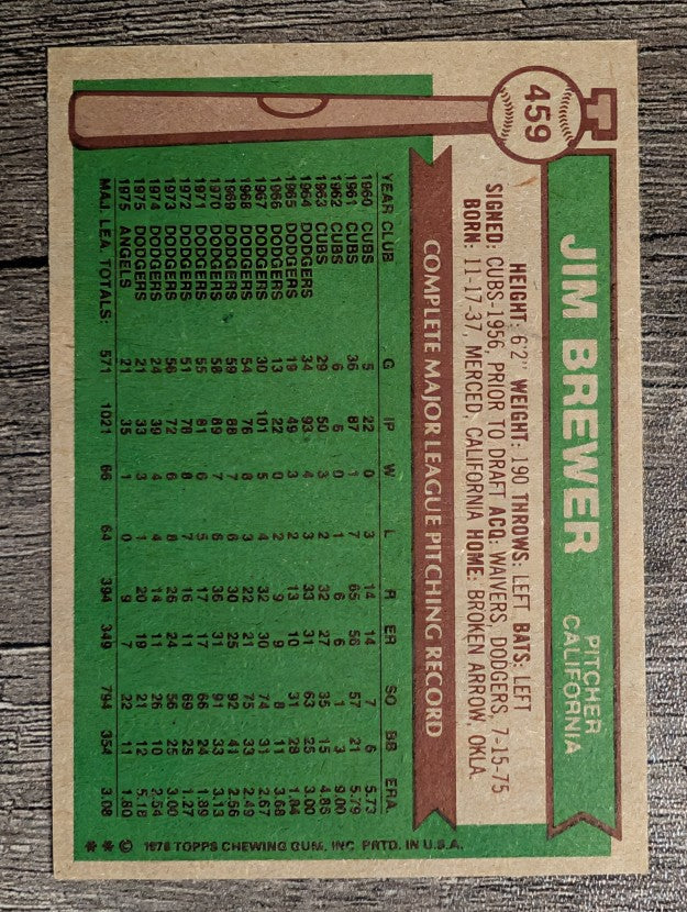 1976 Topps #459 Jim Brewer (EXMT)