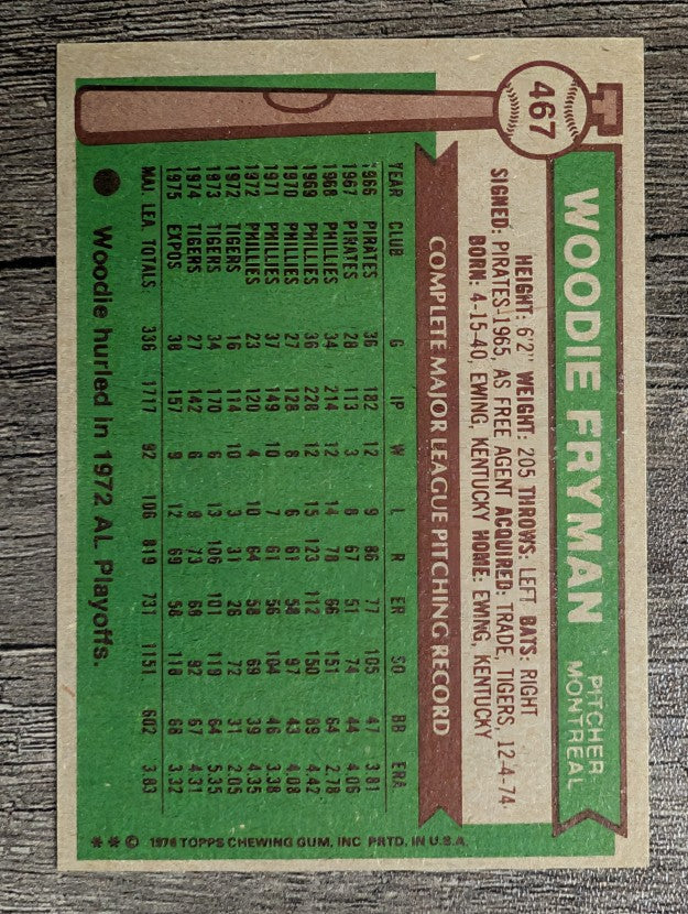1976 Topps #467 Woodie Fryman (EXMT)