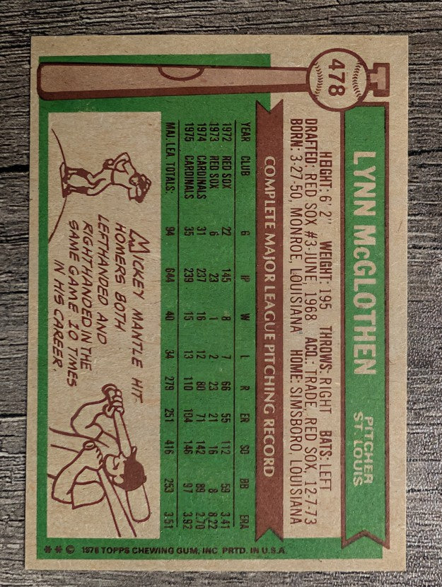 1976 Topps #478 Lynn McGlothen (NM)