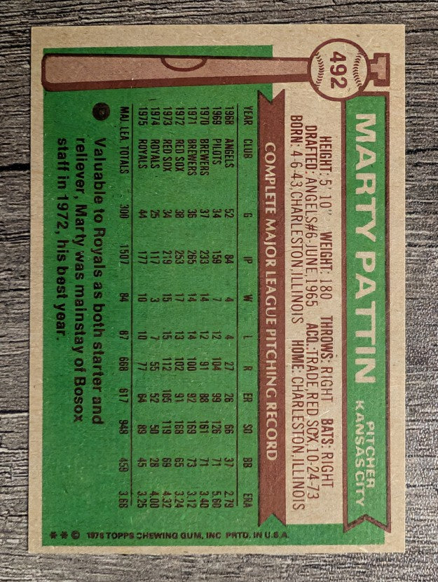 1976 Topps #492 Marty Pattin (NM)