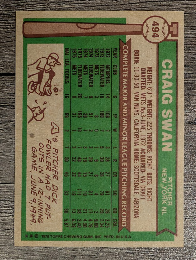 1976 Topps #494 Craig Swan (NMMT)