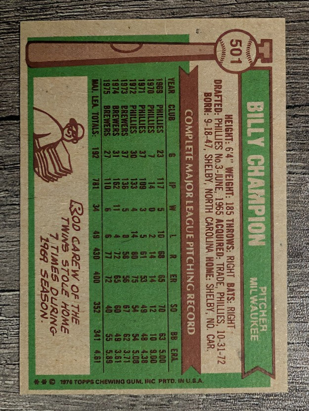 1976 Topps #501 Billy Champion (NM)