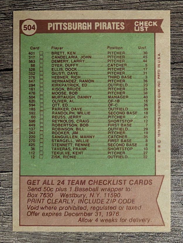1976 Topps #504 Pittsburgh Pirates CL/Danny Murtaugh MG (VGEX)