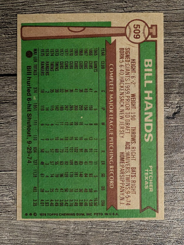 1976 Topps #509 Bill Hands (EXMT)