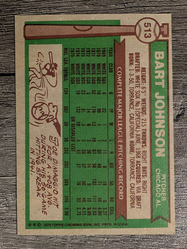 1976 Topps #513 Bart Johnson (EXMT)