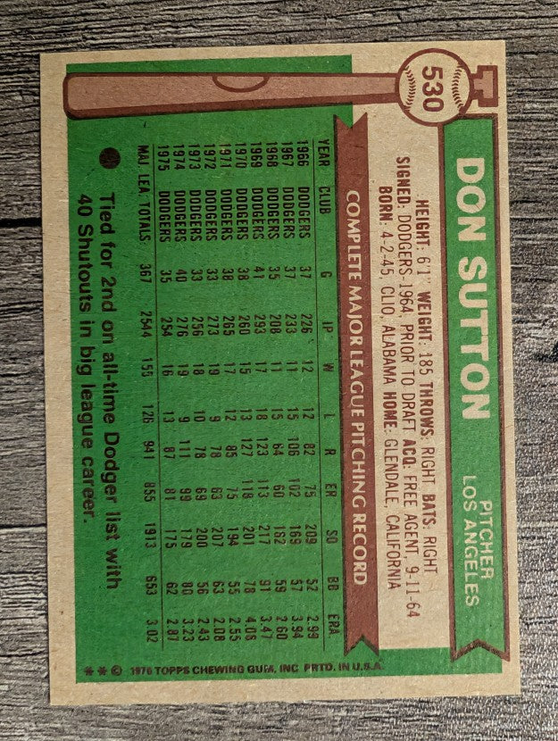 1976 Topps #530 Don Sutton (EX)