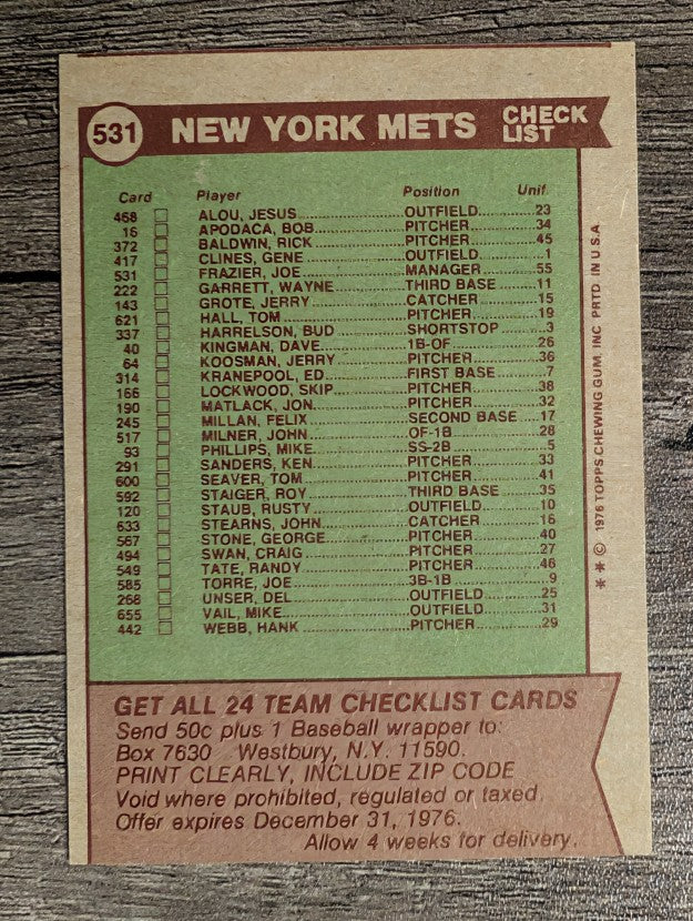 1976 Topps #531 New York Mets CL/Joe Frazier MG (EX)