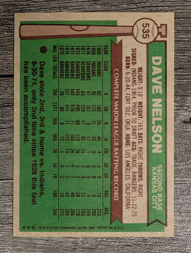 1976 Topps #535 Dave Nelson (NM)