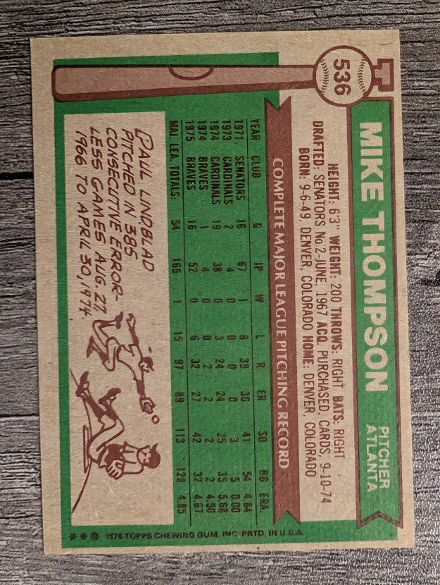 1976 Topps #536 Mike Thompson (EX)