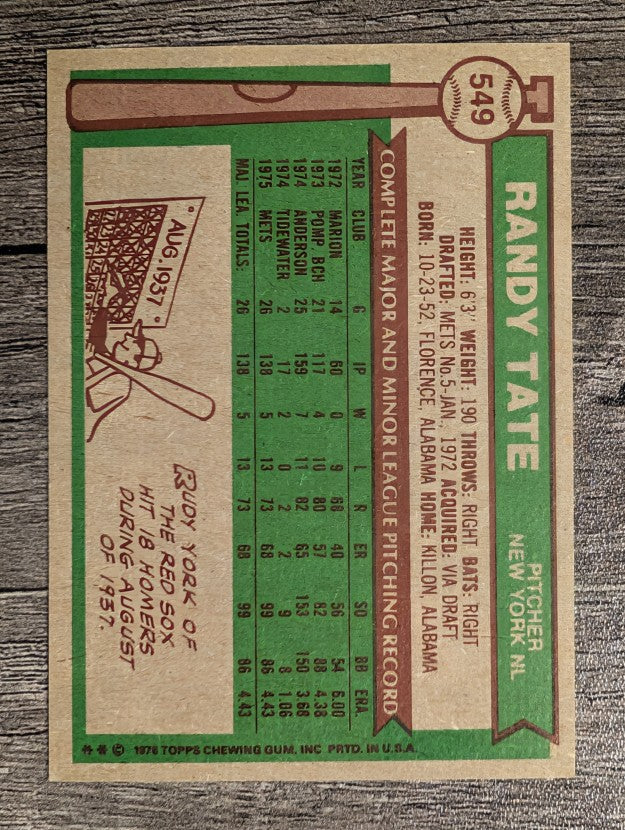 1976 Topps #549 Randy Tate RC (EXMT)