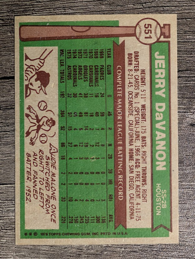 1976 Topps #551 Jerry DaVanon (EXMT)