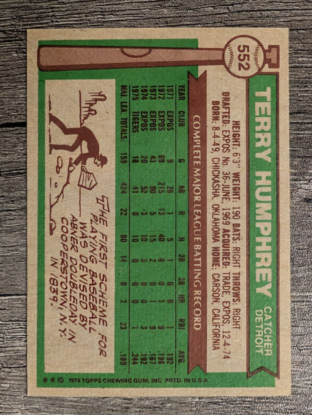 1976 Topps #552 Terry Humphrey (NM)