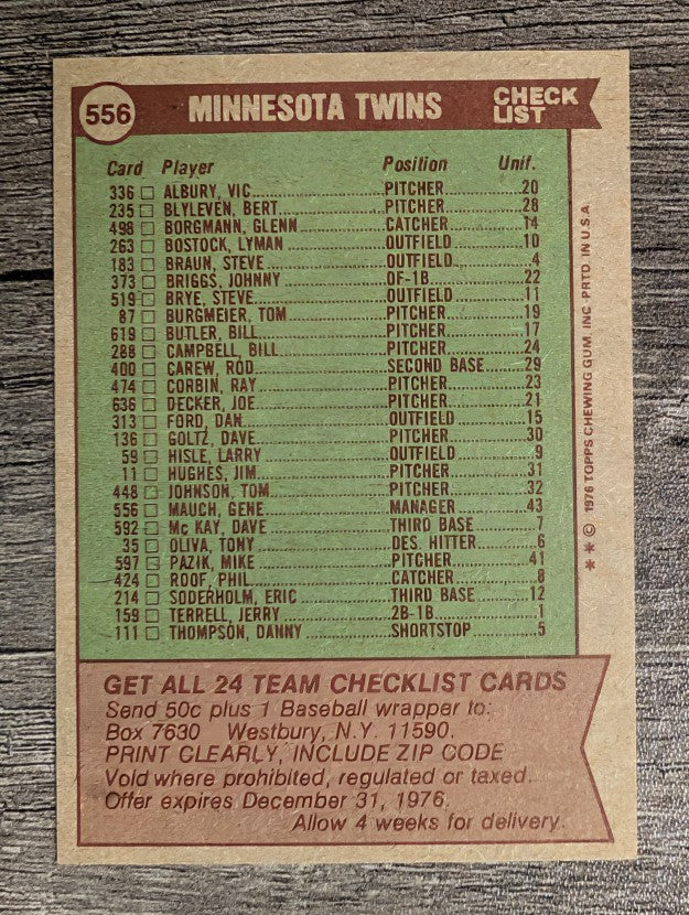 1976 Topps #556 Minnesota Twins CL/Gene Mauch MG (NMMT)