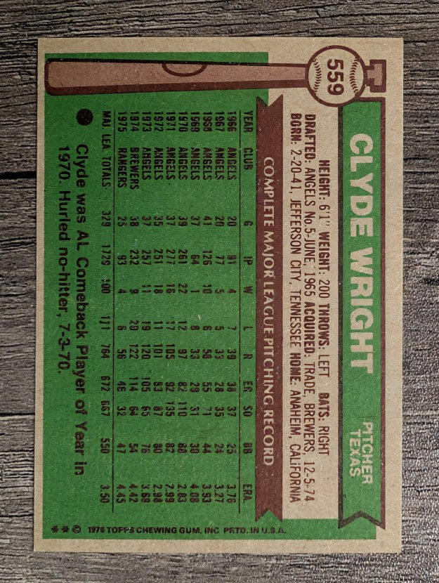 1976 Topps #559 Clyde Wright (EXMT)