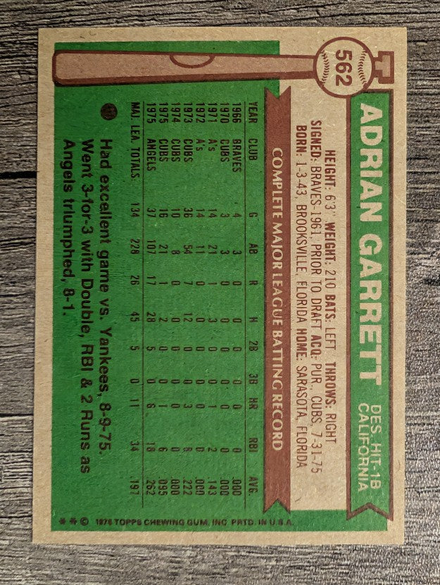 1976 Topps #562 Adrian Garrett (NM)