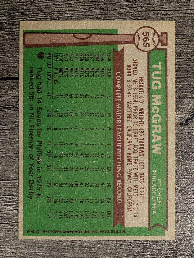 1976 Topps #565 Tug McGraw (EXMT)