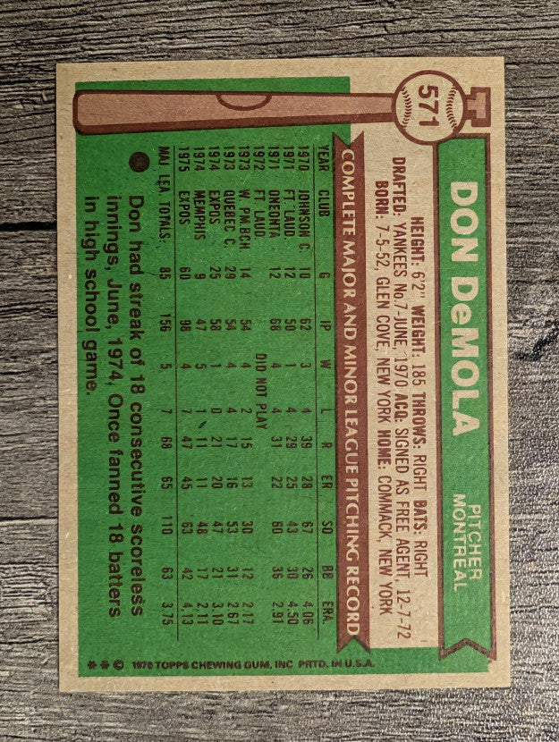 1976 Topps #571 Don DeMola (NMMT)