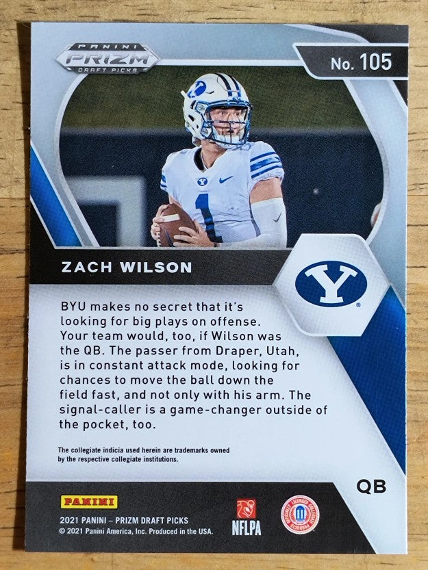 2021 Panini Prizm Draft Picks #105 Zach Wilson RC