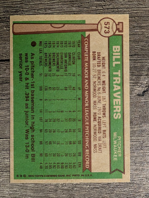 1976 Topps #573 Bill Travers (NMMT)
