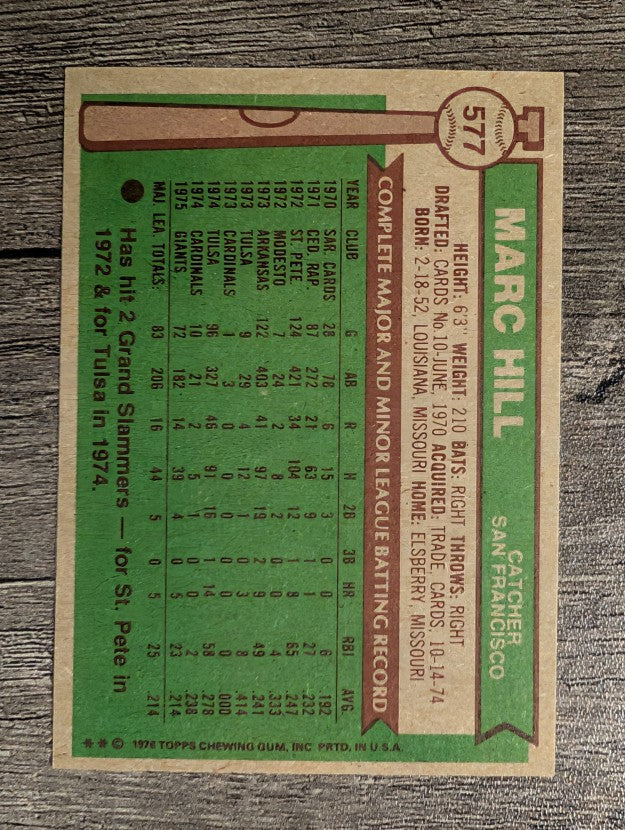 1976 Topps #577 Marc Hill (NM)