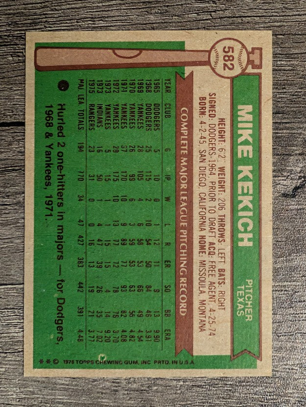 1976 Topps #582 Mike Kekich (NM)