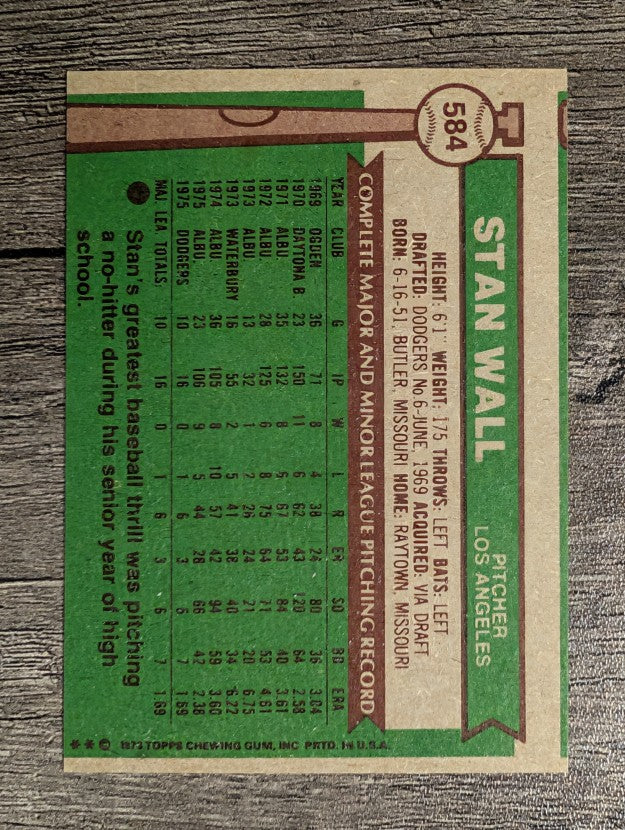 1976 Topps #584 Stan Wall RC (VGEX)
