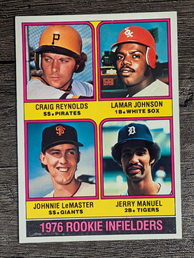 1976 Topps #596 C.Reynolds/Lamar Johnson/Johnnie LeMaster/Jerry Manuel RC (NM)
