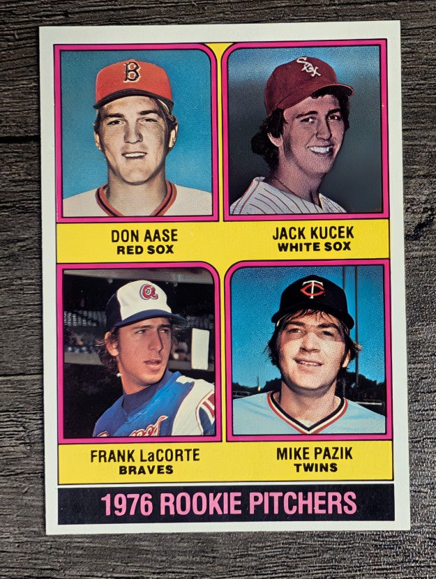 1976 Topps #597 Don Aase RC/Jack Kucek/Frank LaCorte RC/Mike Pazik RC (NMMT)