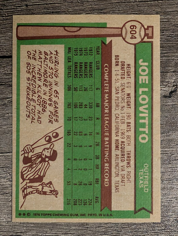 1976 Topps #604 Joe Lovitto (NM)