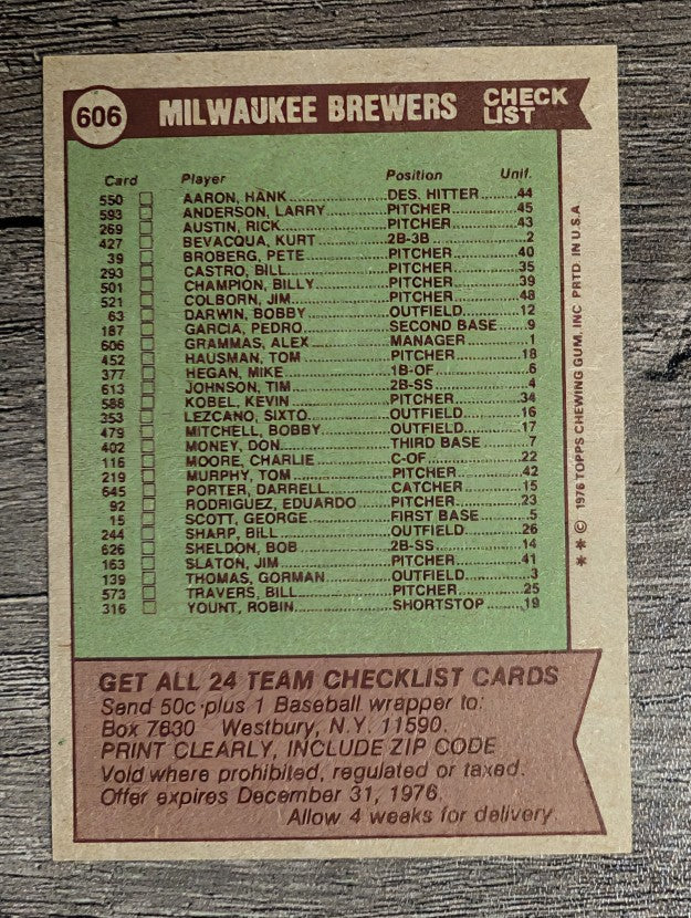 1976 Topps #606 Milwaukee Brewers CL/Alex Grammas MG (EXMT)