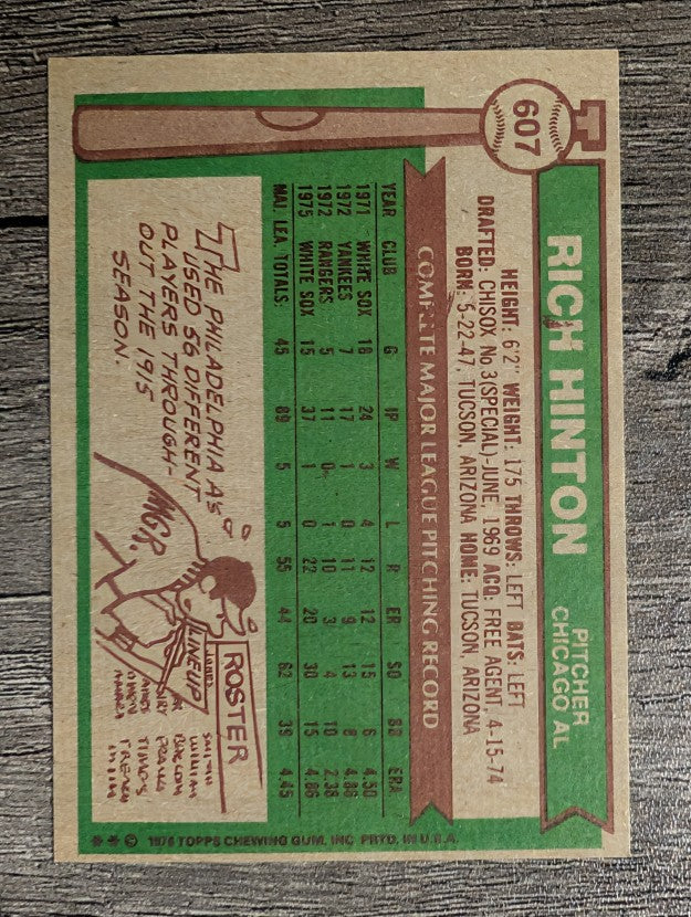 1976 Topps #607 Rich Hinton (EX)