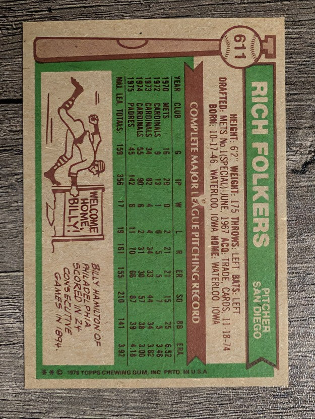 1976 Topps #611 Rich Folkers (NM)