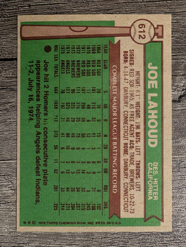 1976 Topps #612 Joe Lahoud (EXMT)