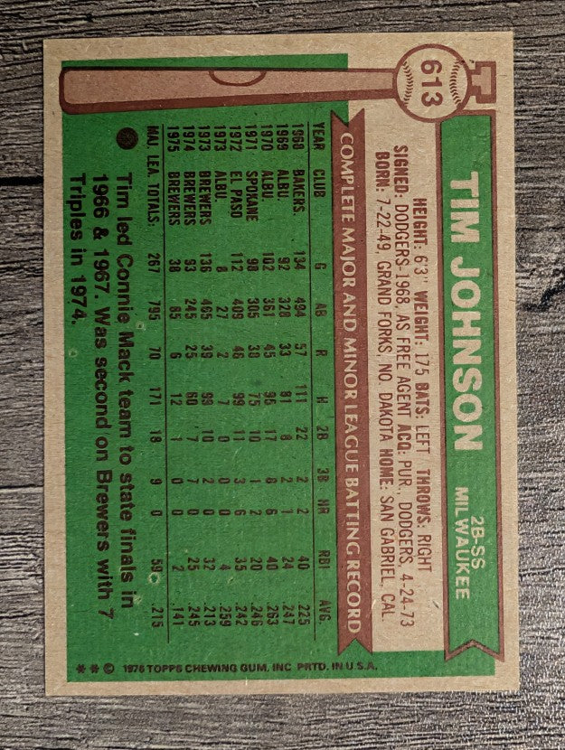 1976 Topps #613 Tim Johnson (NM)