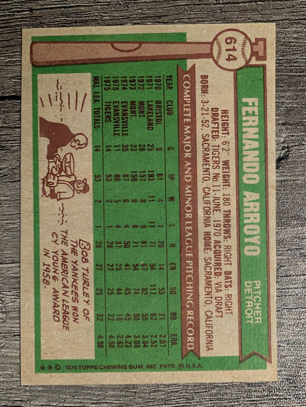 1976 Topps #614 Fernando Arroyo RC (EX)