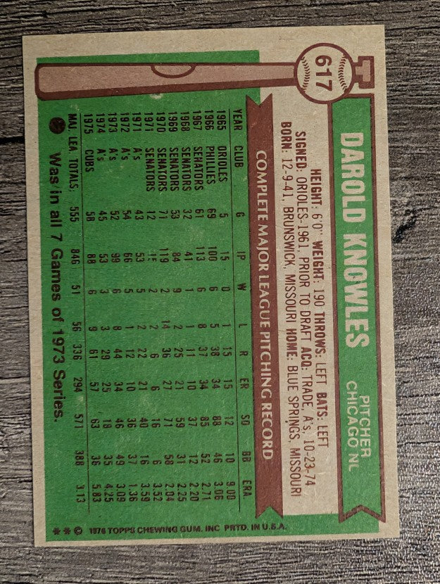 1976 Topps #617 Darold Knowles (NMMT)