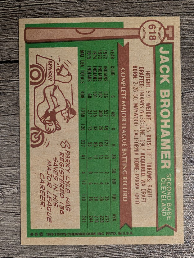 1976 Topps #618 Jack Brohamer (EXMT)