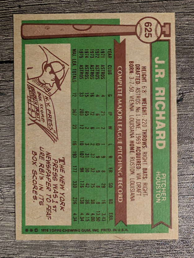 1976 Topps #625 J.R. Richard (EXMT)