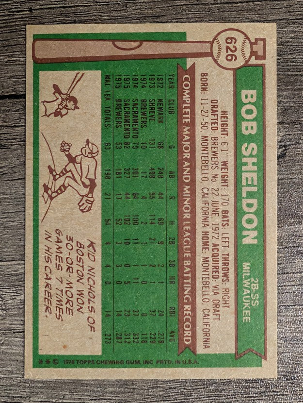1976 Topps #626 Bob Sheldon (EXMT)