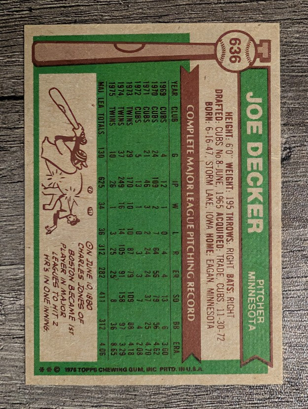 1976 Topps #636 Joe Decker (EXMT)
