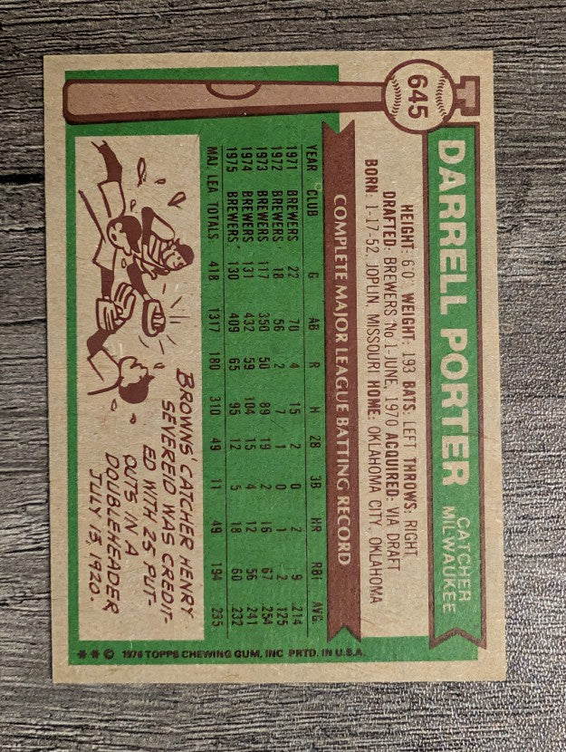1976 Topps #645 Darrell Porter (EX)