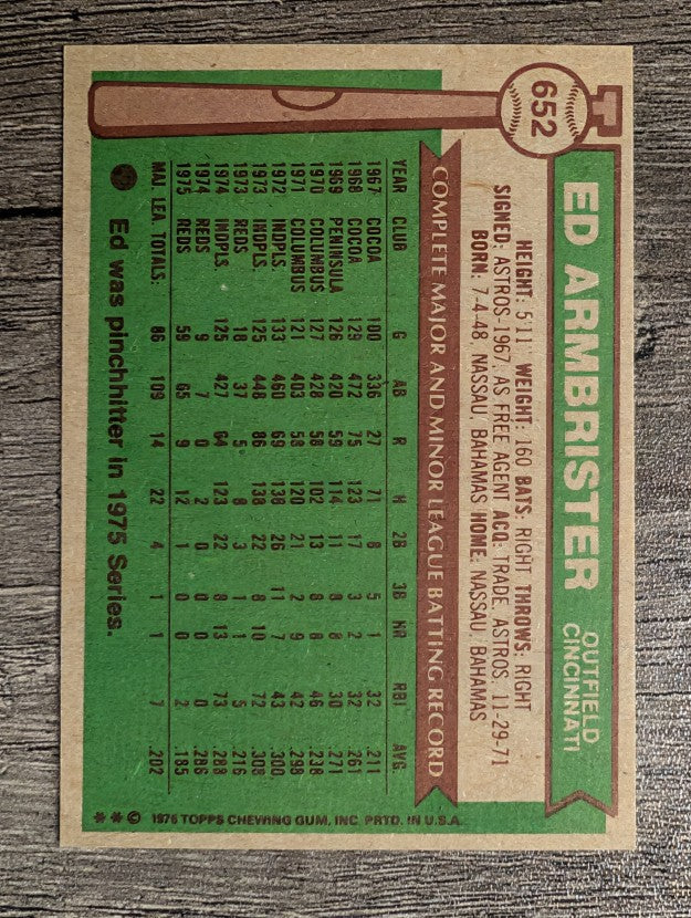1976 Topps #652 Ed Armbrister (EX)