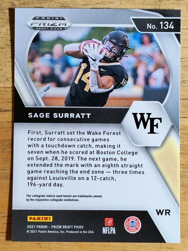 2021 Panini Prizm Draft Picks #134 Sage Surratt RC