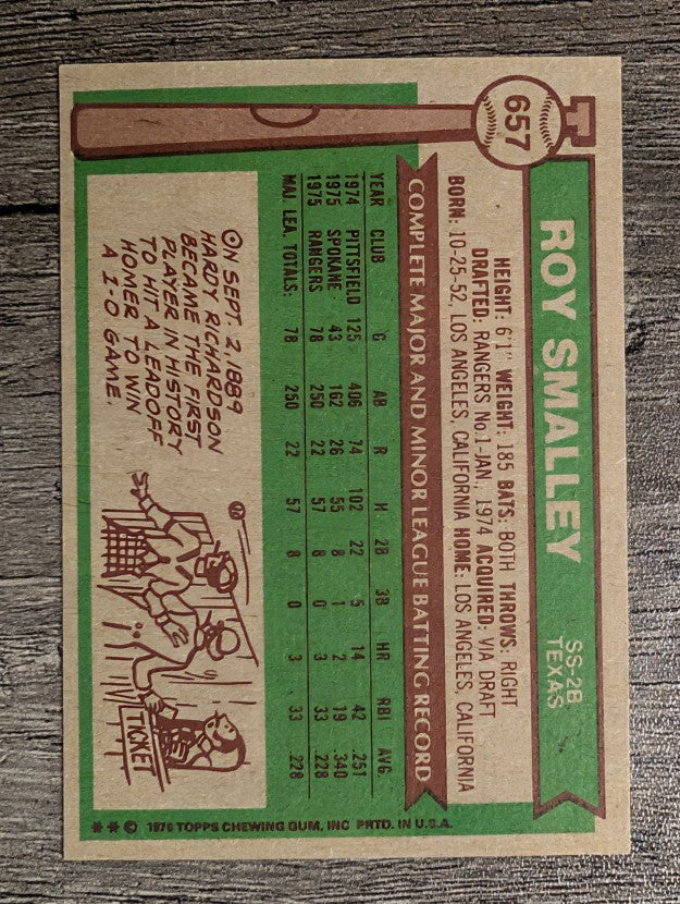 1976 Topps #657 Roy Smalley RC (EXMT)