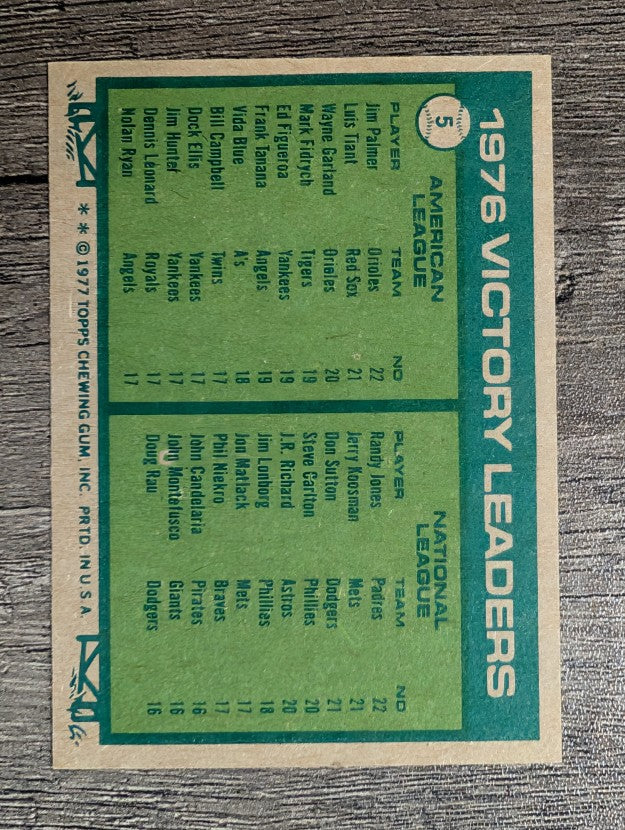 1977 Topps #5 Victory Leaders/Jim Palmer/Randy Jones (MINT)