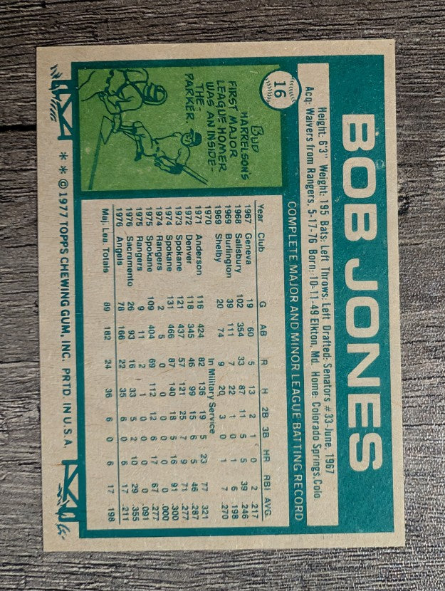 1977 Topps #16 Bob Jones RC (MINT)